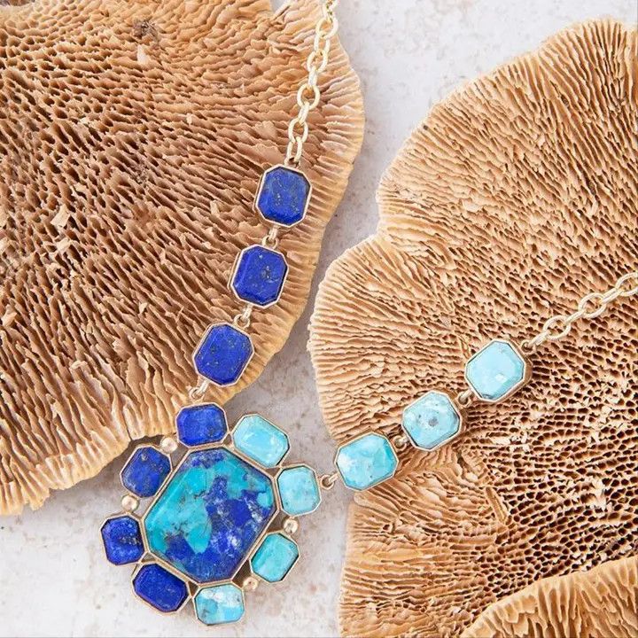 Blue Lapis and Turquoise Golden Pendant Necklace