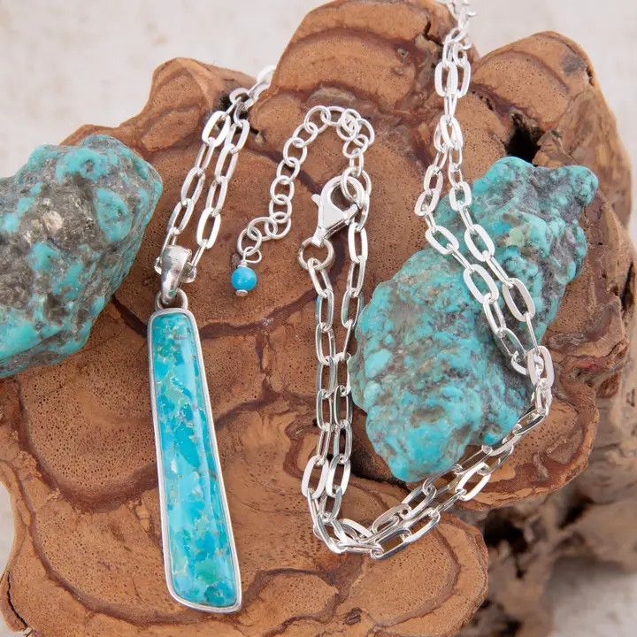 Pueblo Blue Turquoise and Silver Pendant Necklace