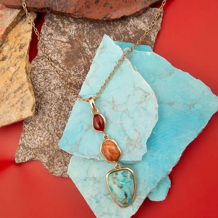 Santa Fe Blue Turquoise Golden Pendant Necklace