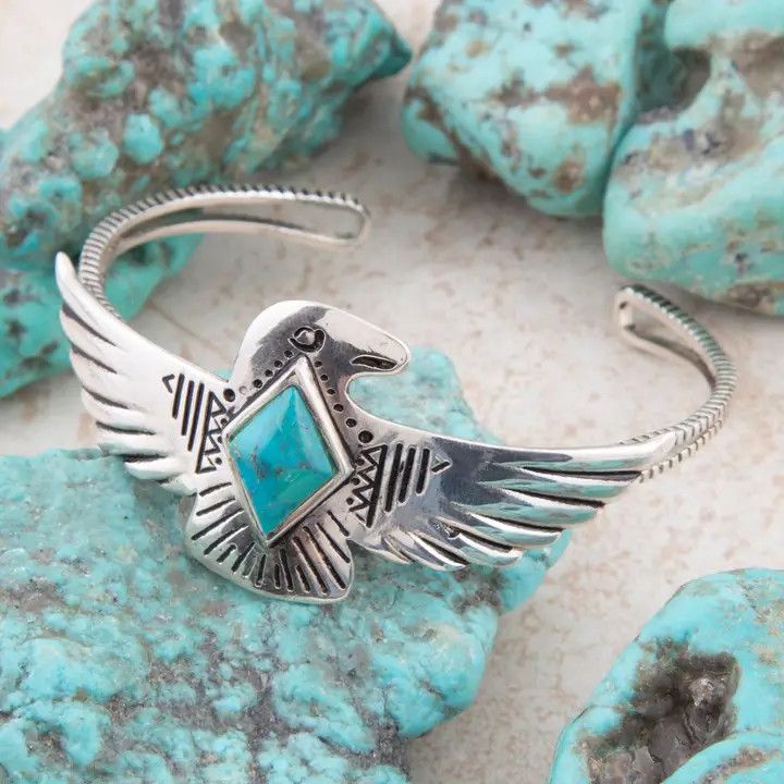 Blue Turquoise and Silver Phoenix Cuff Bracelet
