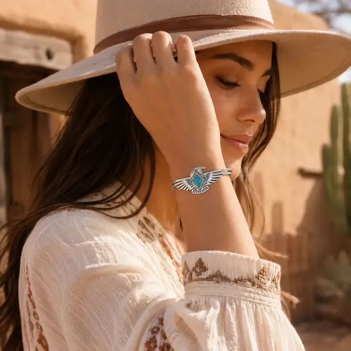 Blue Turquoise and Silver Phoenix Cuff Bracelet