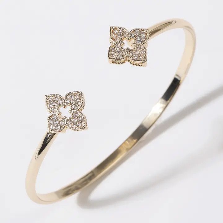 Four Leaf Clover Gold Cuff Bangle