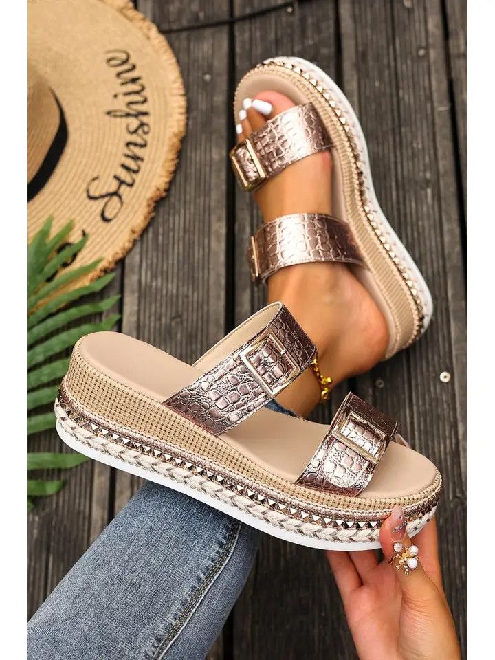 Metallic Wedge Platform Sandals