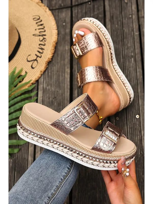 Metallic Wedge Platform Sandals