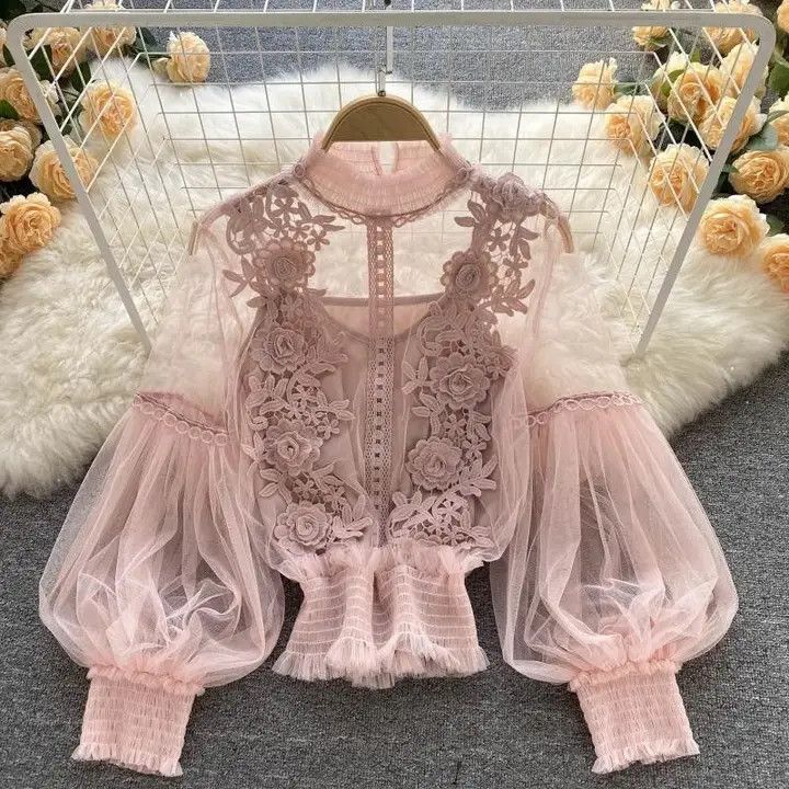 Sheer Lantern Sleeve Floral Top
