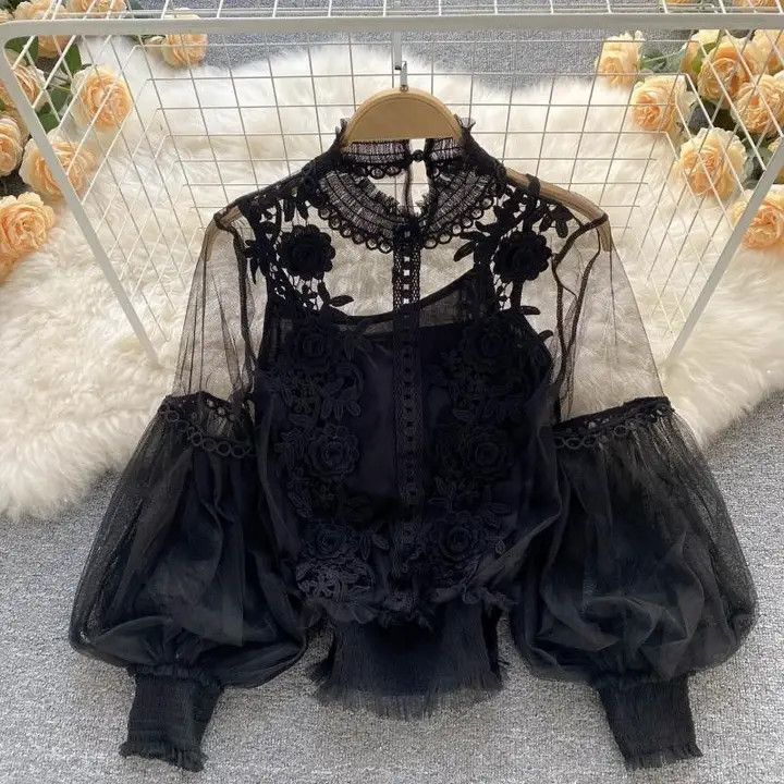 Sheer Lantern Sleeve Floral Top