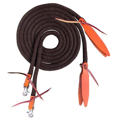 ROUND SPLIT REINS WITH LEATHER POPPERS, 8 FT.