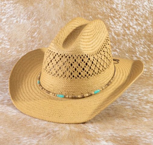 BEADS STRAW COWBOY HAT