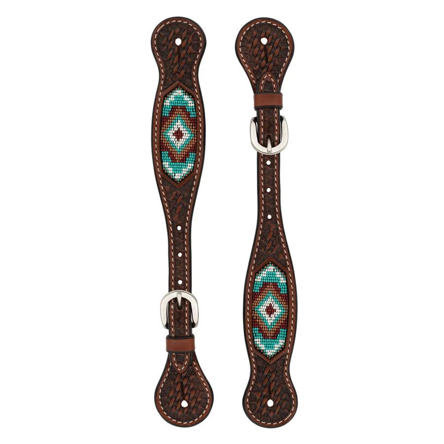 WEAVER BEADED SPUR STRAPS, CHESTNUT