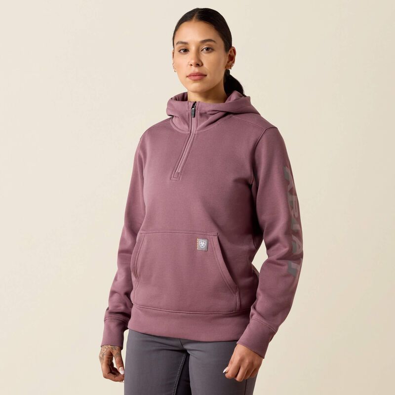 ARIAT REBAR LIGHTWEIGHT LOGO 1/2 ZIP HOODIE