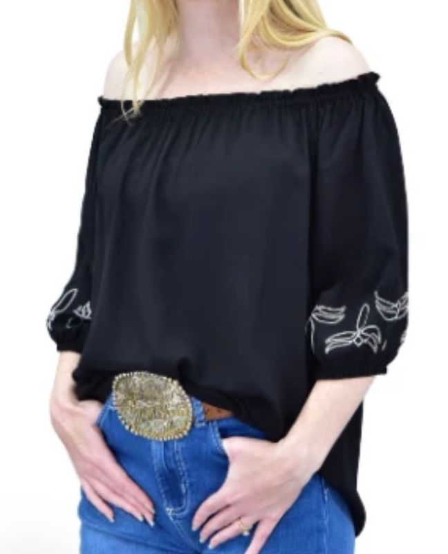 COWGIRL HARDWARE BOOTSTITCH SLEEVEWRAP 3/4 BLOUSE