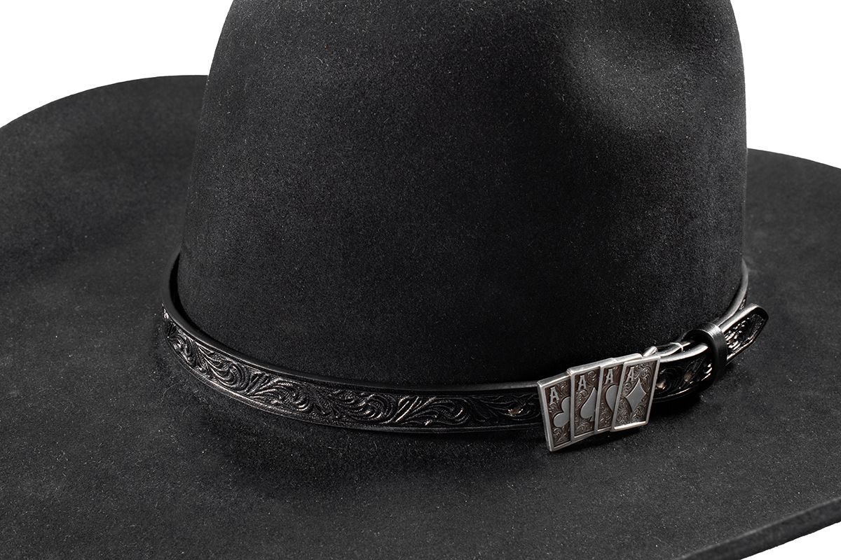 3D 5/8" FLORAL EMBOSSED ACE CARD BUCKLE HAT BAND