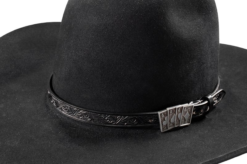 3D 5/8" FLORAL EMBOSSED ACE CARD BUCKLE HAT BAND
