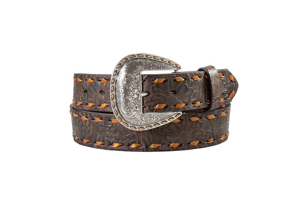 ANGEL RANCH CHOCOLATE FLORAL EMBOSSED BELT