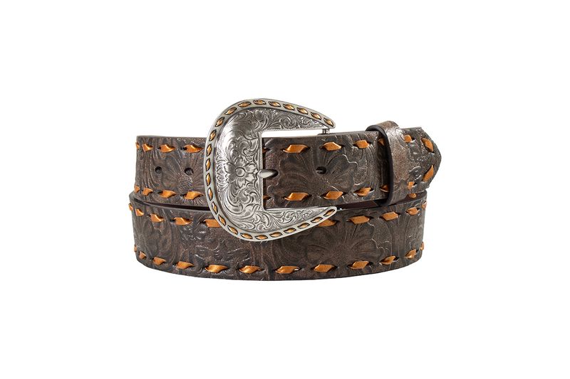 ANGEL RANCH CHOCOLATE FLORAL EMBOSSED BELT