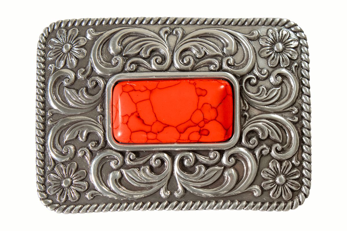 RED STONE RECTANGLE BUCKLE