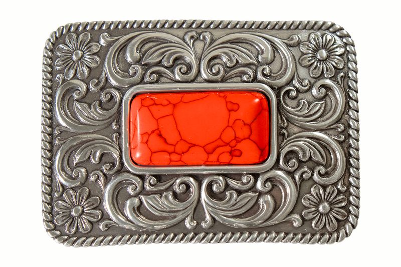 RED STONE RECTANGLE BUCKLE