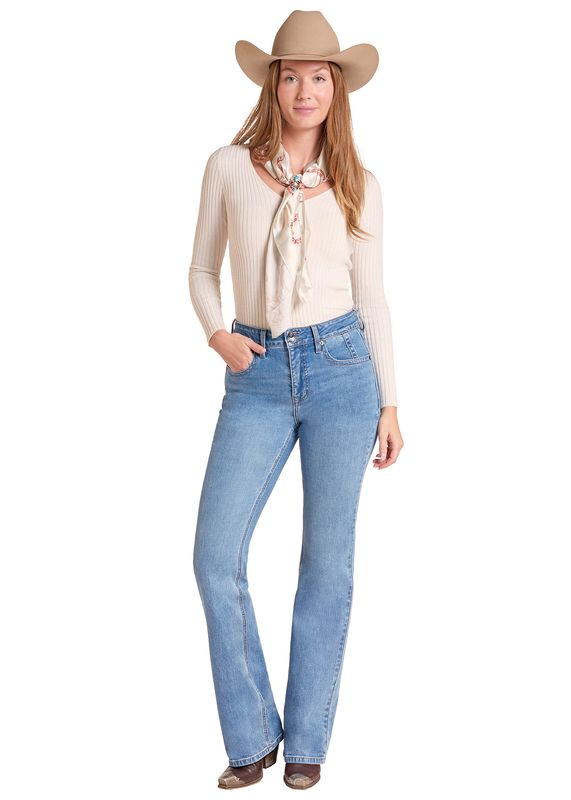 ROCK &amp; ROLL TWO BUTTON HIGH RISE BOOTCUT JEAN
