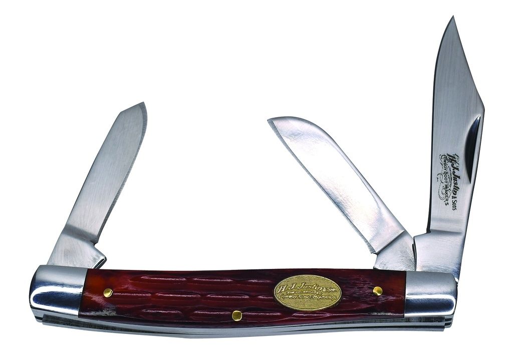 JUSTIN STOCKMAN KNIFE JIGGED BONE HANDLE- 3 BLADE