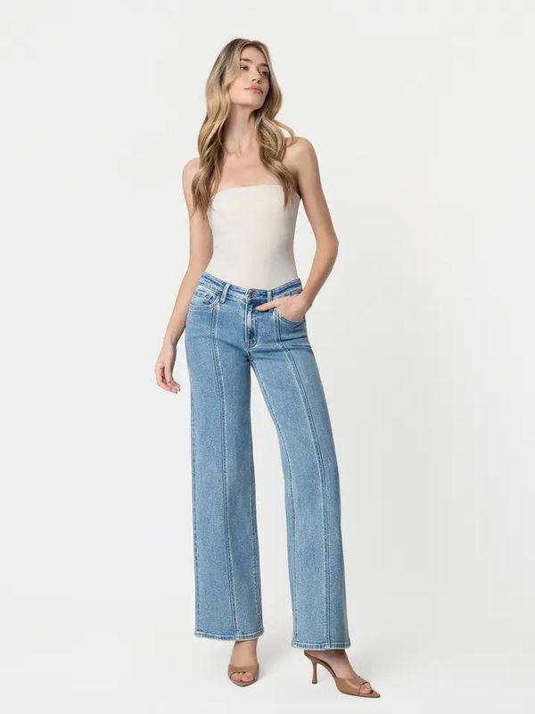 VERVET HIGH RISE SEAMED PANEL WIDE LEG JEAN