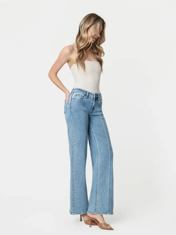 VERVET HIGH RISE SEAMED PANEL WIDE LEG JEAN