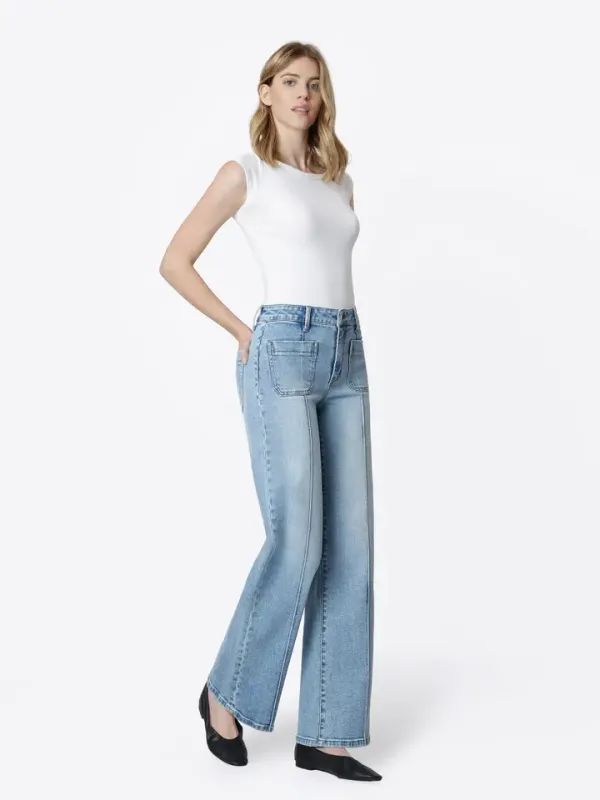 VERVET HIGH RISE PATCH POCKET PINTUCK WIDE JEANS
