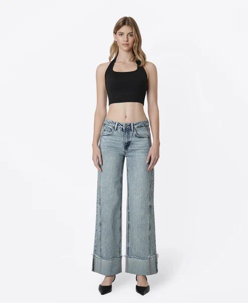 VERVET HIGH RISE CUFFED TINTED WIDE LEG JEAN
