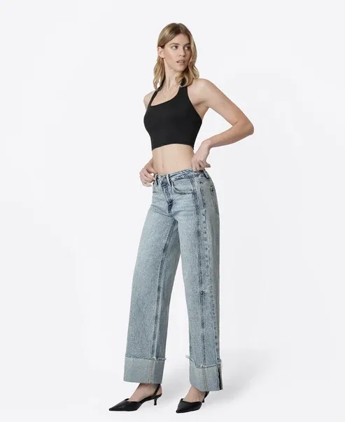 VERVET HIGH RISE CUFFED TINTED WIDE LEG JEAN