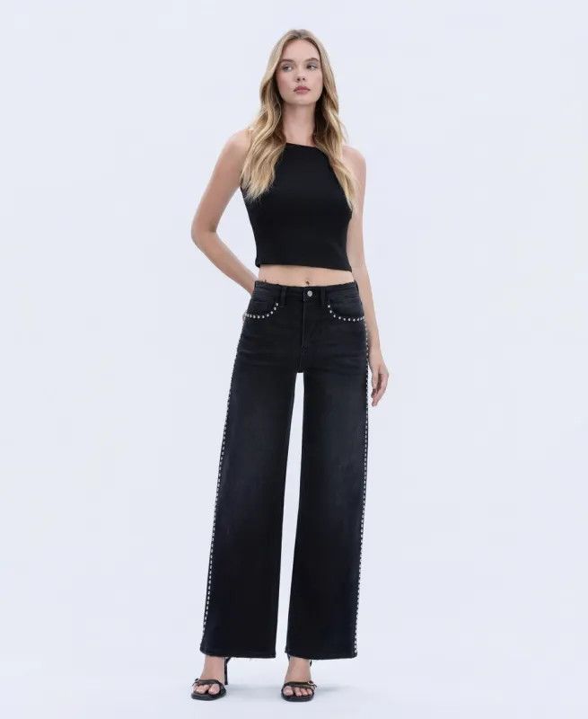 VERVET SILVER STUD EMBELLISED WIDE LEG JEAN