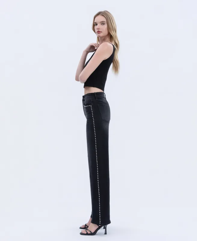 VERVET SILVER STUD EMBELLISED WIDE LEG JEAN