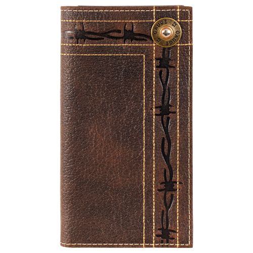 JUSTIN GENUINE LEATHER RODEO WALLET BARBED WIRE W/12 GAUGE CONCHO