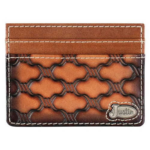 JUSTIN GENUINE LEATHER SLIM CARD WALLET BARBED WIRE EMBOSS W/JUSTIN CONCHO