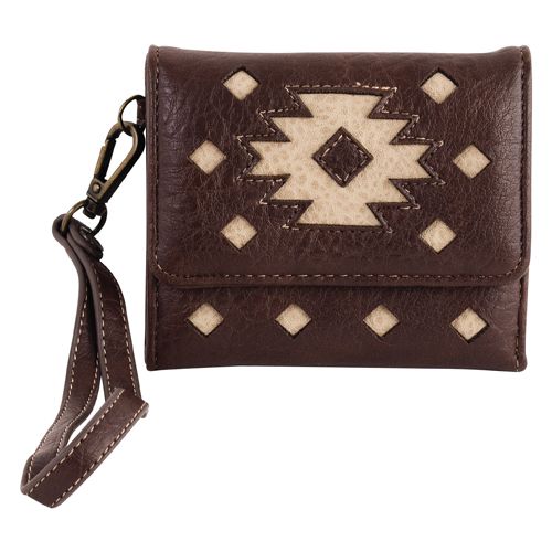 JUSTIN MINI WALLET BROWN WITH TAN AZTEC INLAY