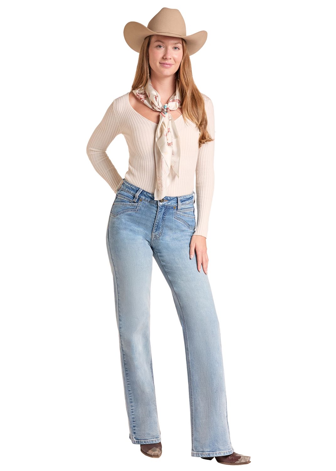 ROCK &amp; ROLL SCALLOP POCKET WIDE LEG JEAN