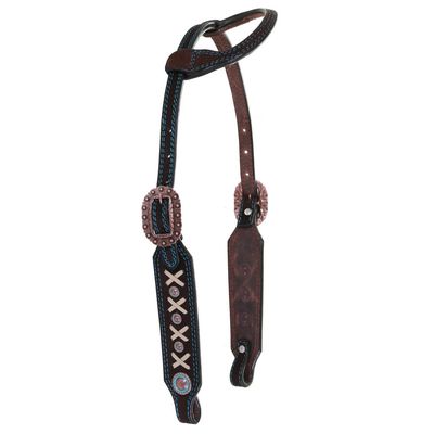 DOUBLE J SADDLERY BROWN ROUGH OUT X SINGLE EAR HEADSTALL