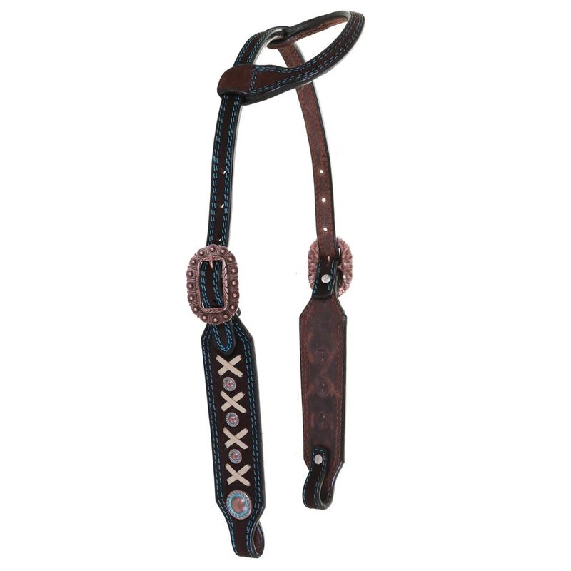 DOUBLE J SADDLERY BROWN ROUGH OUT X SINGLE EAR HEADSTALL