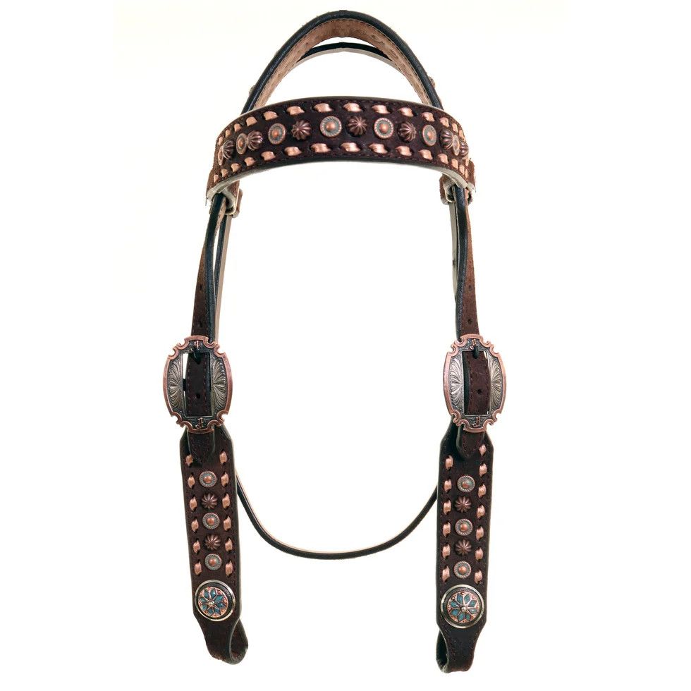 DOUBLE J SADDLERY BROWN ROUGHOUT BROWBAND HEADSTALL