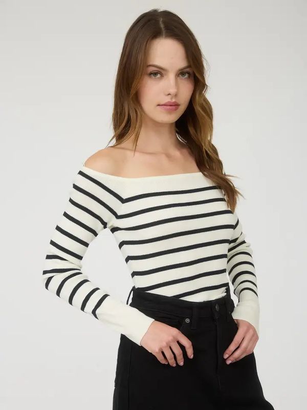 Off Shoulder Striped Sweater Top