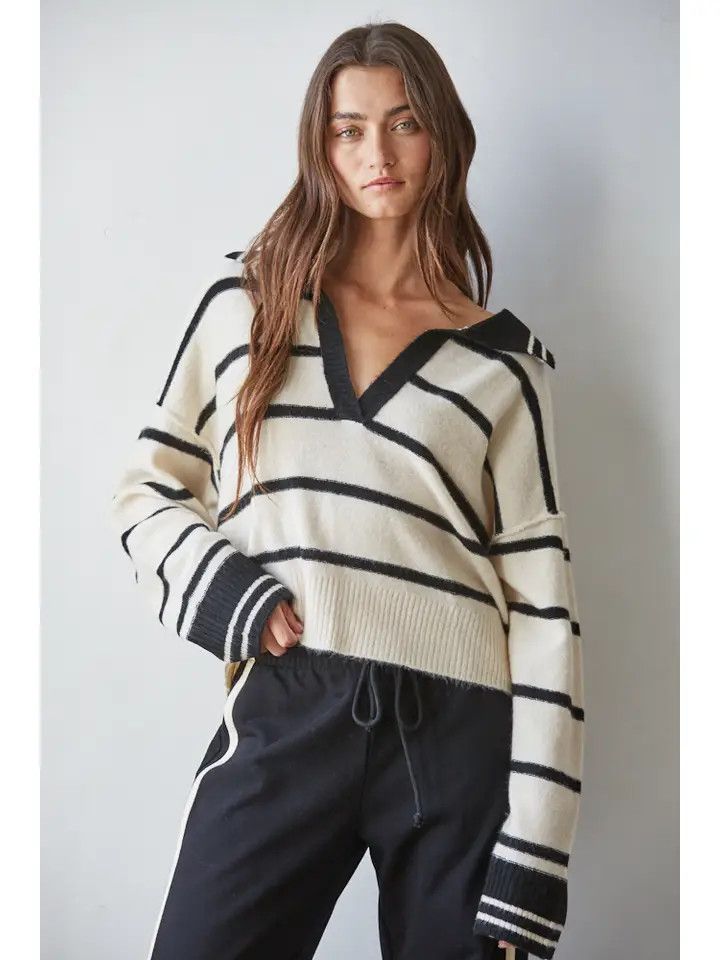 V-NECK STRIPED SWEATER