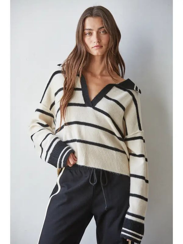 V-NECK STRIPED SWEATER