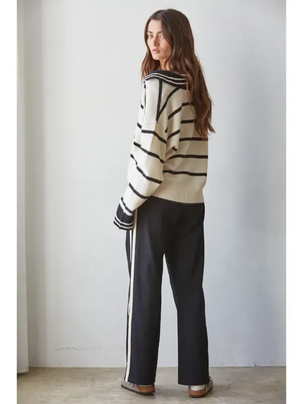V-NECK STRIPED SWEATER