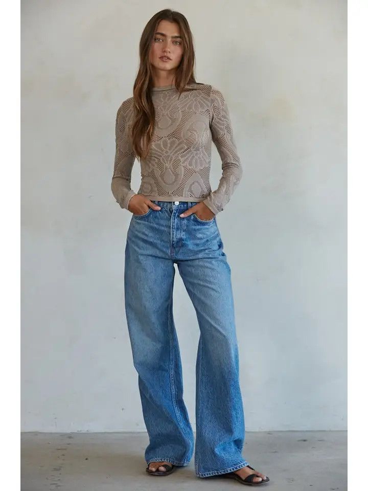 JACQUARD MOCK NECK TOP
