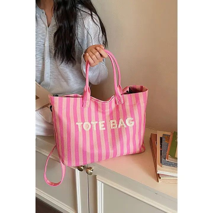 Striped Corduroy Tote
