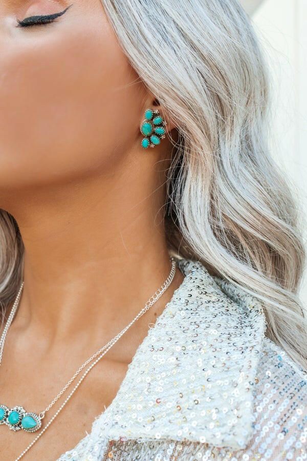 Half Cluster Turquoise Earrings