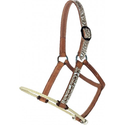 SAN SABA ROPE NOSE HALTER SAND FLORAL/WHISKEY BROWN LACE