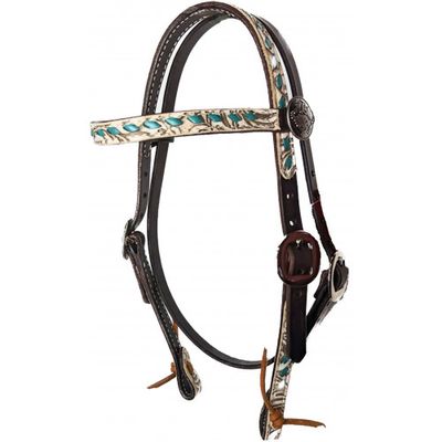 SAN SABA PONY BROWBAND SAND FLORAL/TURQUOISE LACE