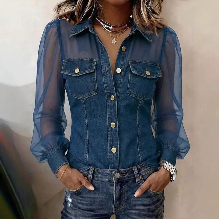Solid Mesh Denim Shirt