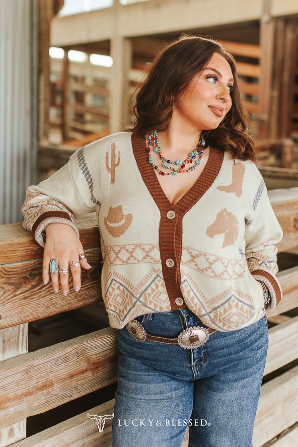 CAMEL HOWDY HORSESHOE CARDIGAN