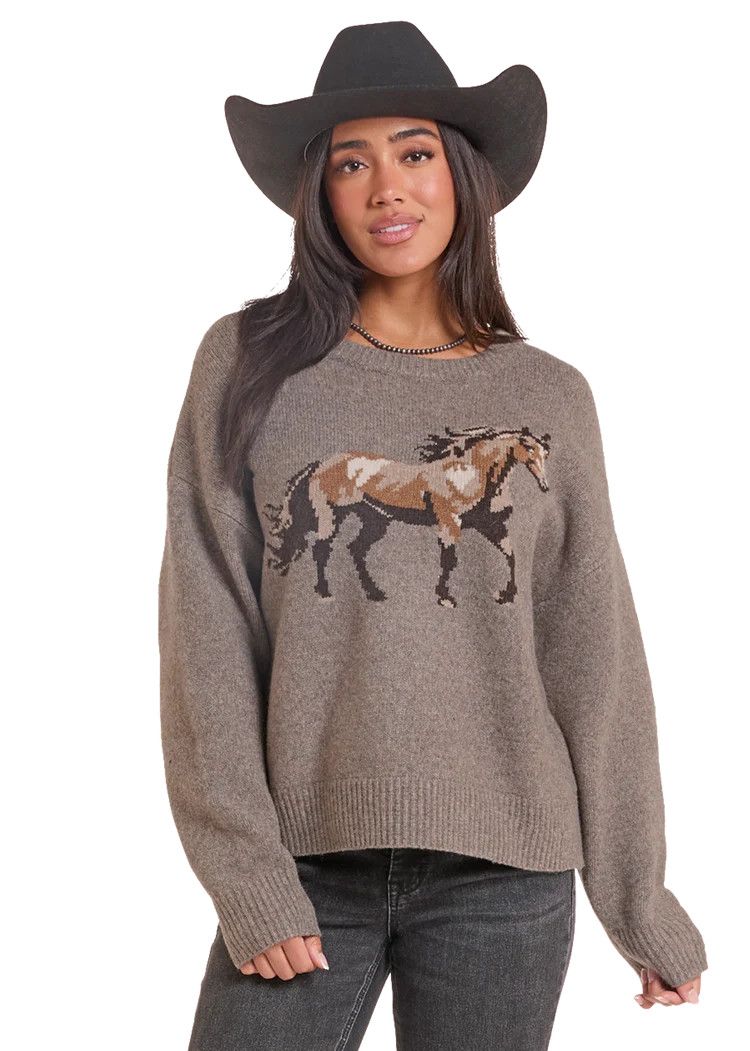 ROCK &amp; ROLL HEATHERED HORSE SWEATER