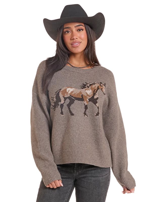 ROCK &amp; ROLL HEATHERED HORSE SWEATER